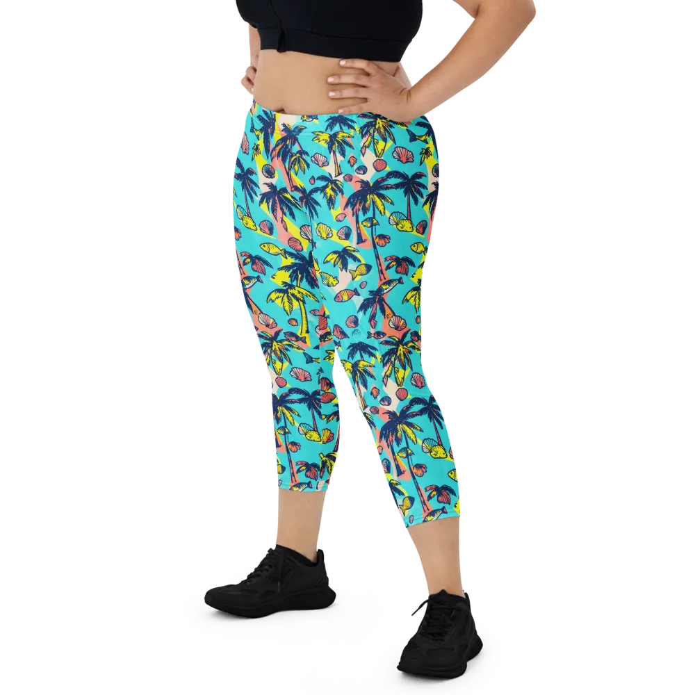 Neon Palm Tide on Capri Leggings — Front