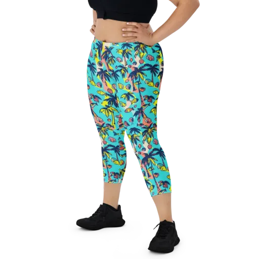 Neon Palm Tide on a Capri Leggings