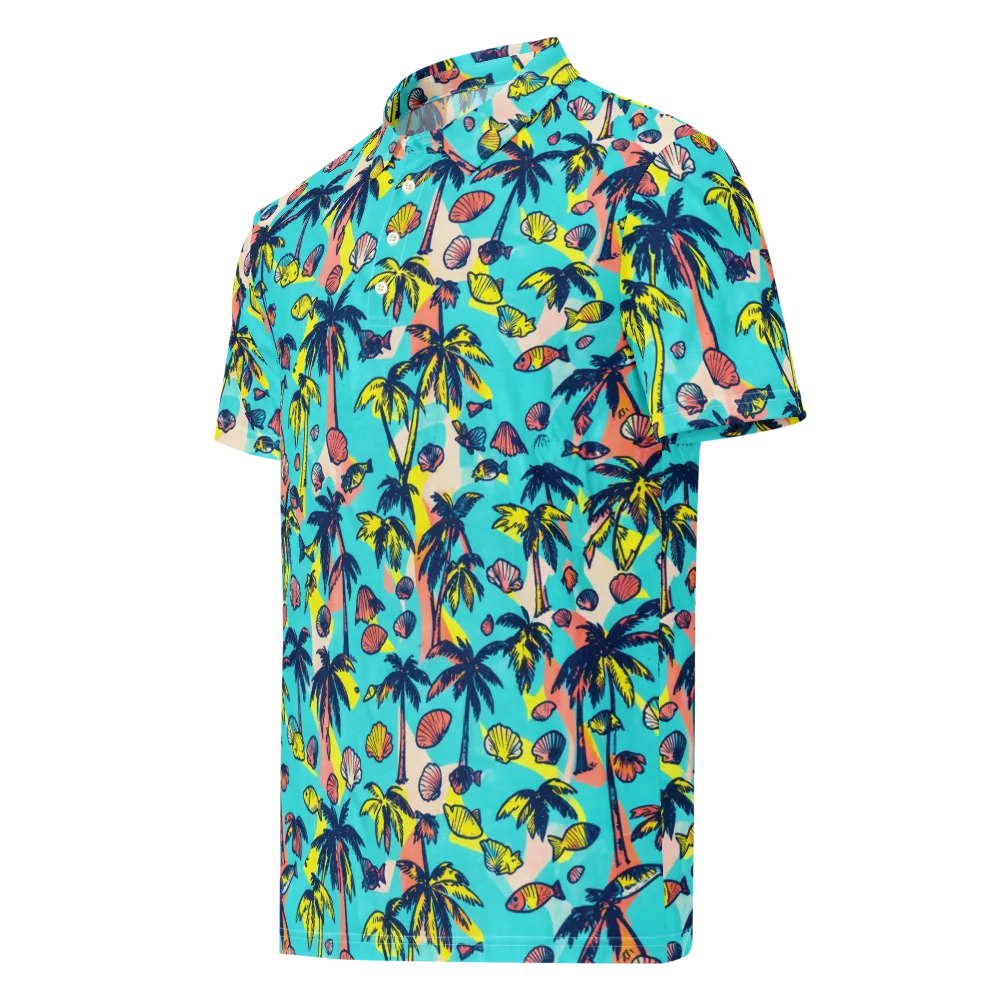 Neon Palm Tide on Men's Slim Fit Polo Shirt — Left Front