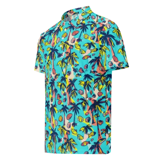 Neon Palm Tide on a Men's Slim Fit Polo Shirt
