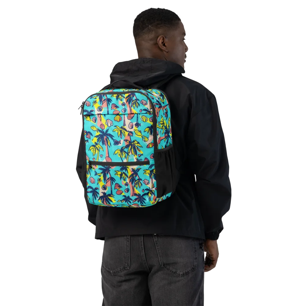 Neon Palm Tide on Utility Backpack — Back