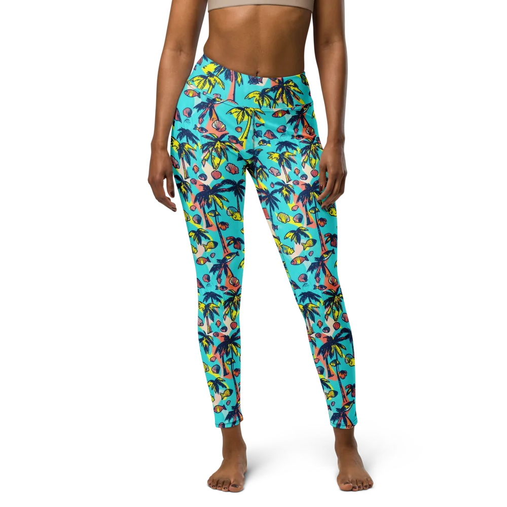 Neon Palm Tide on Yoga Leggings — Front