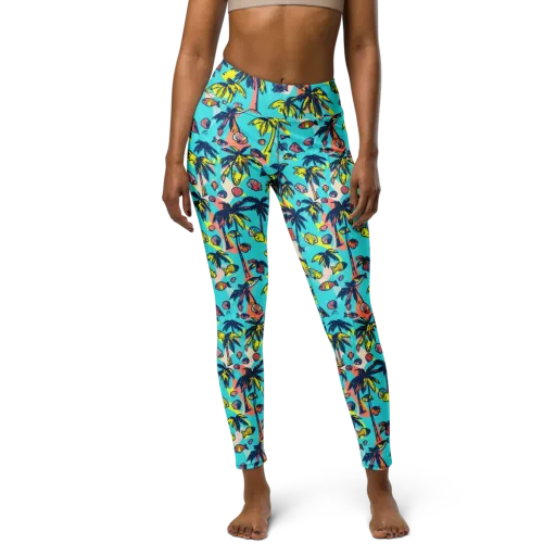 Neon Palm Tide on a Yoga Leggings