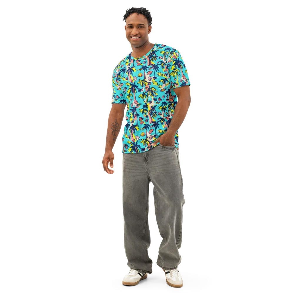Neon Palm Tide on Men's Cotton Crew Neck T-Shirt — Front