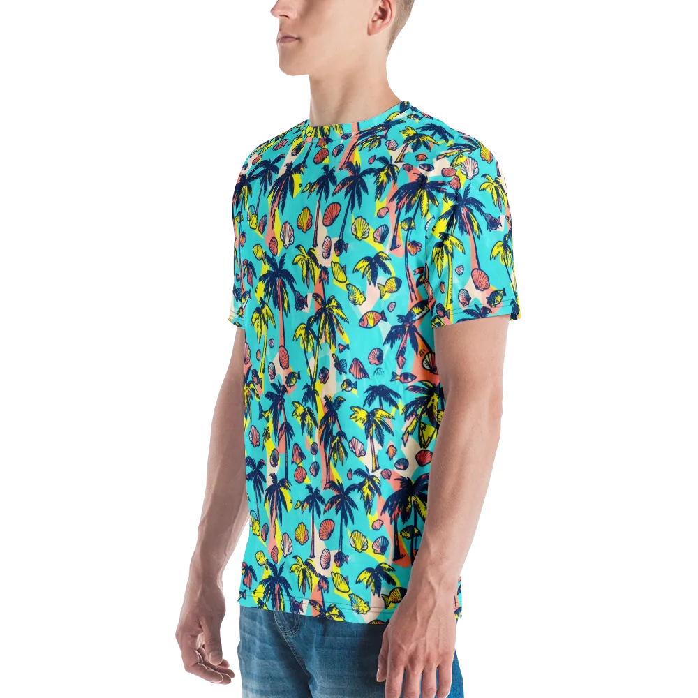 Neon Palm Tide on Men's Crew Neck T-Shirt — Left