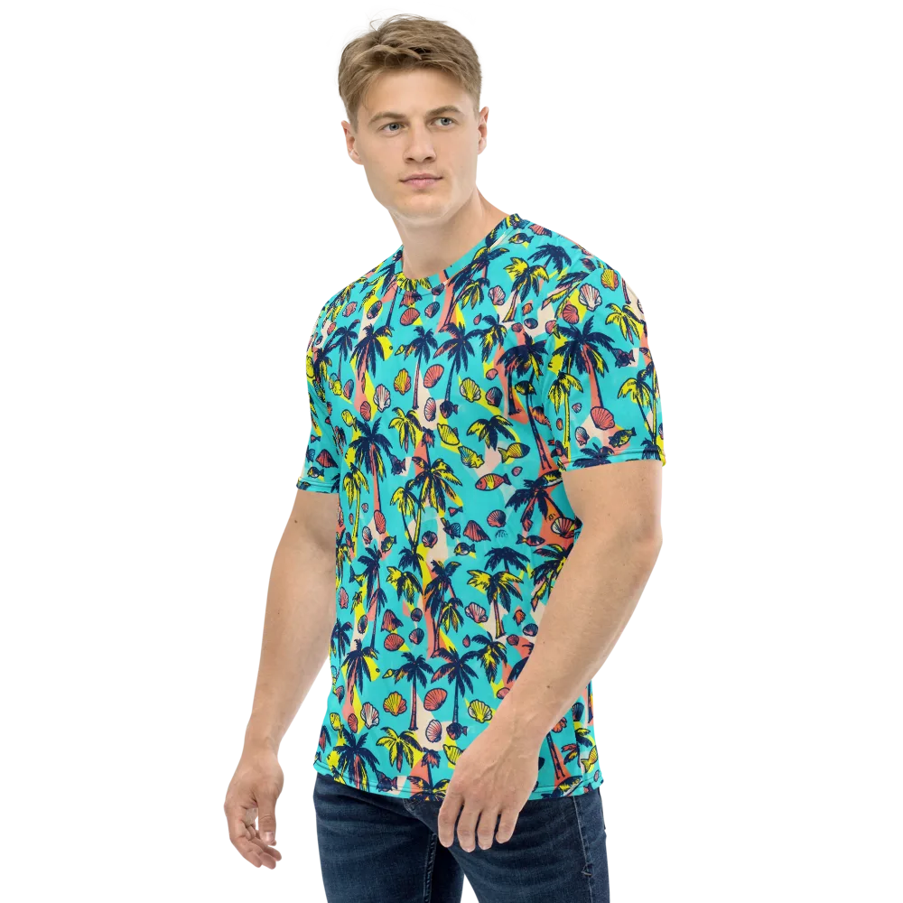 Neon Palm Tide on Men's Crew Neck T-Shirt — Left