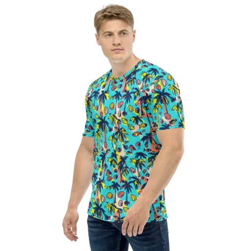 Neon Palm Tide on a Men's Crew Neck T-Shirt