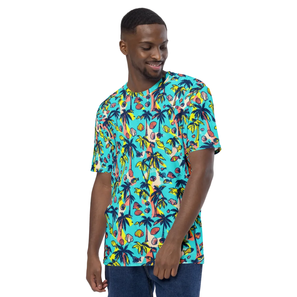 Neon Palm Tide on Men's Crew Neck T-Shirt — Left