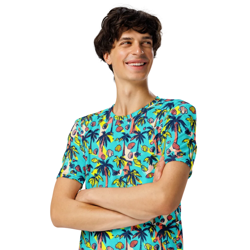 Neon Palm Tide on Men's Crew Neck T-Shirt — Left Front