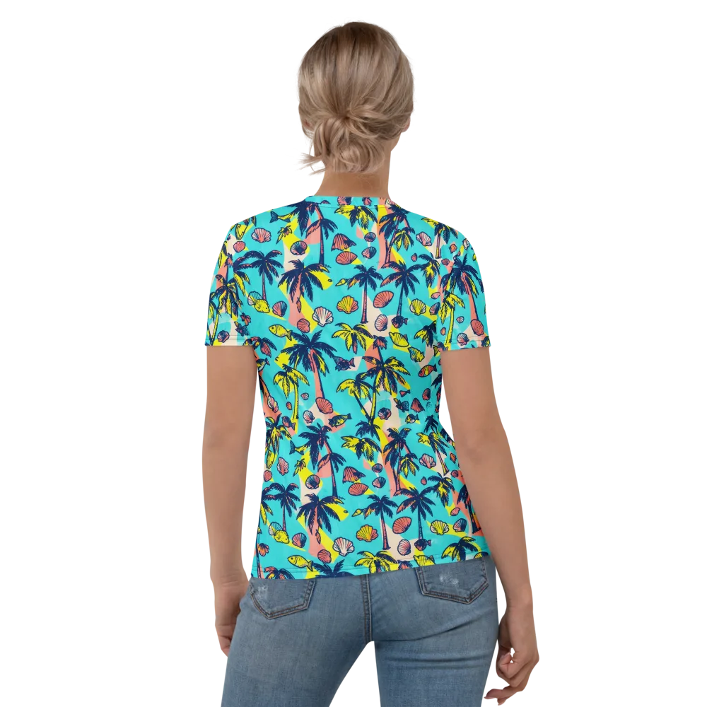 Neon Palm Tide on Women's Crew Neck T-Shirt — Back