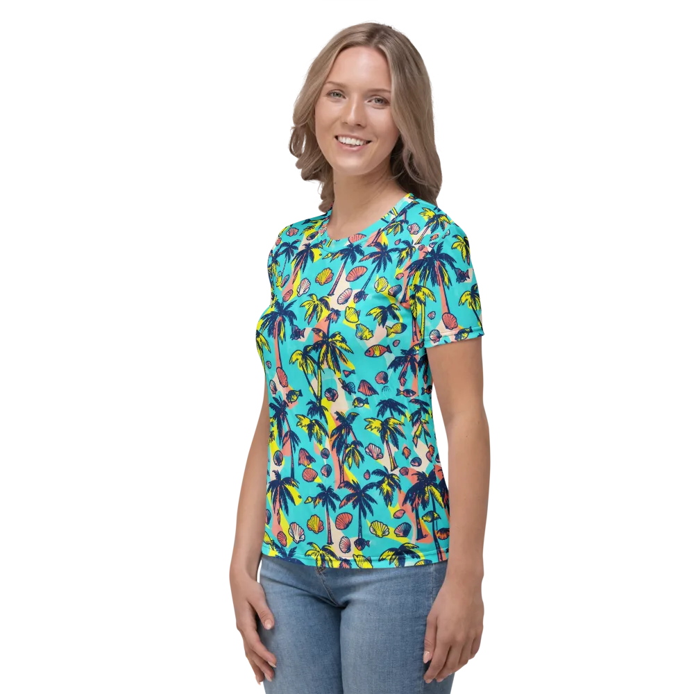 Neon Palm Tide on Women's Crew Neck T-Shirt — Left