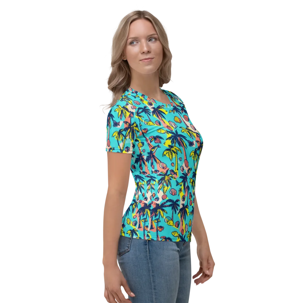 Neon Palm Tide on Women's Crew Neck T-Shirt — Right