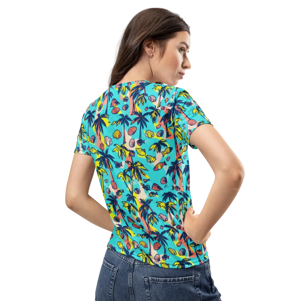 Neon Palm Tide on Women's Crew Neck T-Shirt — Back