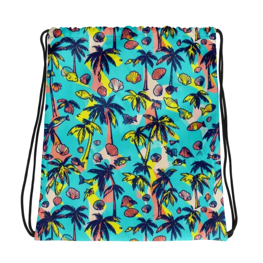 Neon Palm Tide on a Drawstring Bag