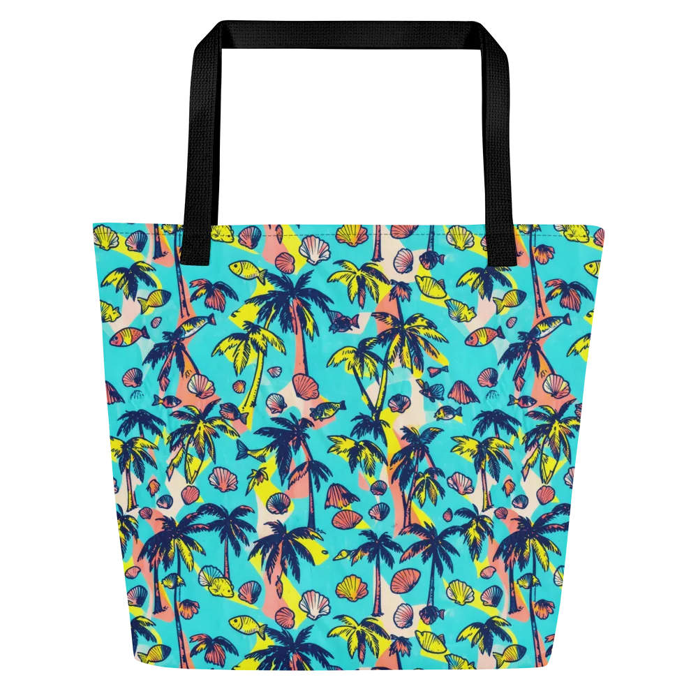 Neon Palm Tide on Large Tote Bag W/ Pocket — Front