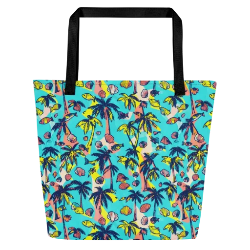Neon Palm Tide on a Large Tote Bag W/ Pocket