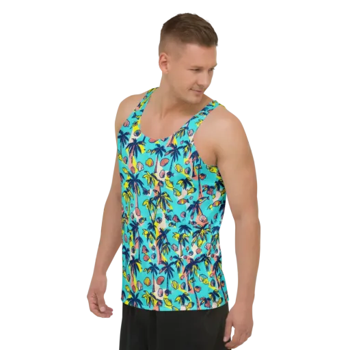 Neon Palm Tide on a Men's Tank Top