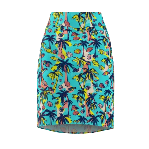 Neon Palm Tide on a Pencil Skirt