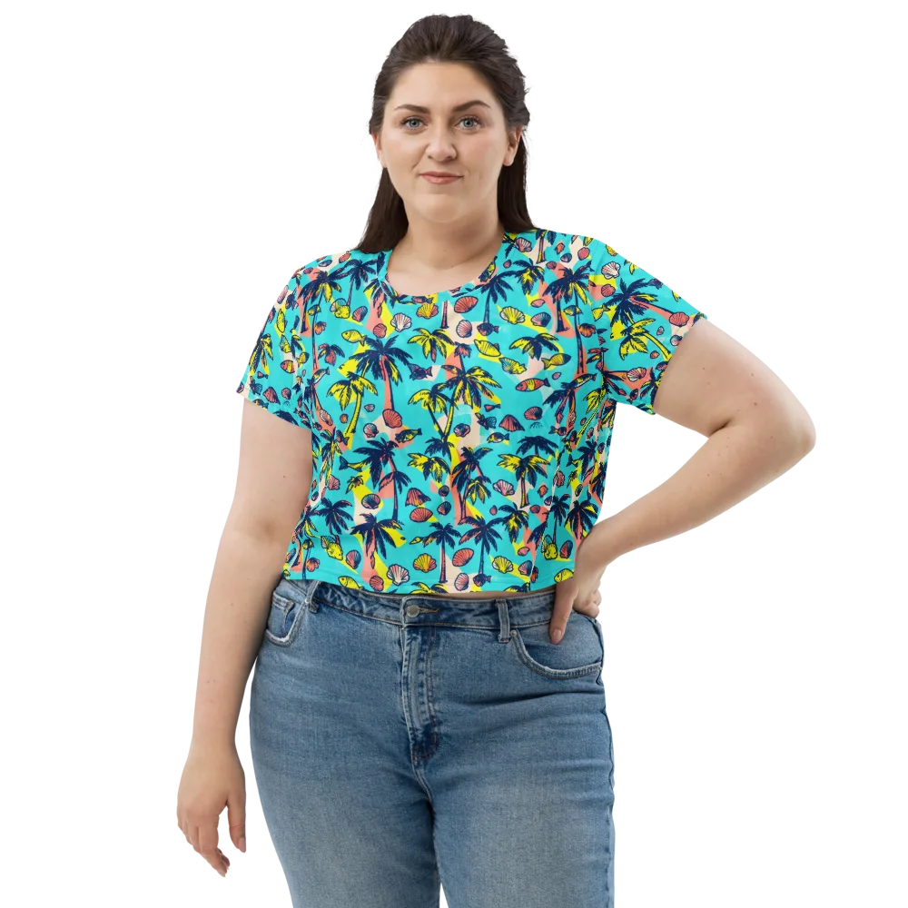 Neon Palm Tide on Crop Tee — Front