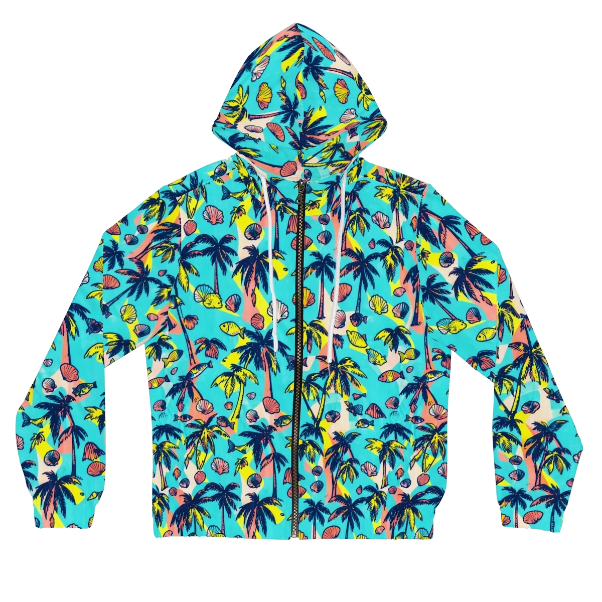 Neon Palm Tide on Women's Full-Zip Hoodie — Front