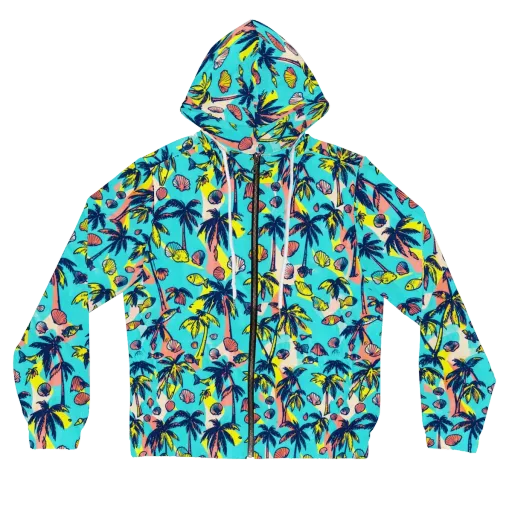 Neon Palm Tide on a Women's Full-Zip Hoodie