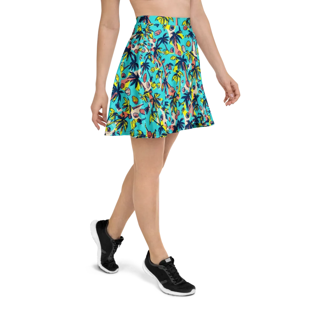 Neon Palm Tide on Skater Skirt — Right
