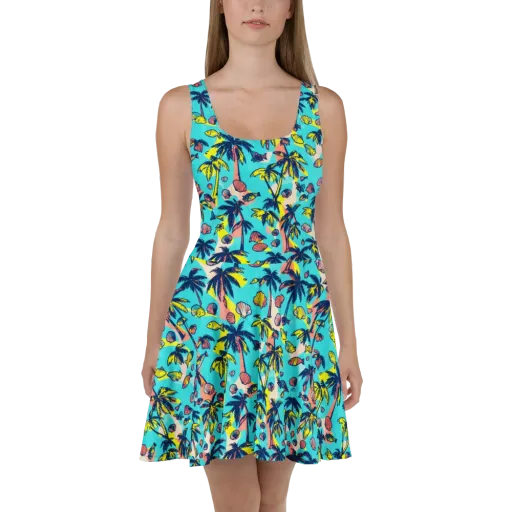 Neon Palm Tide on a Skater Dress