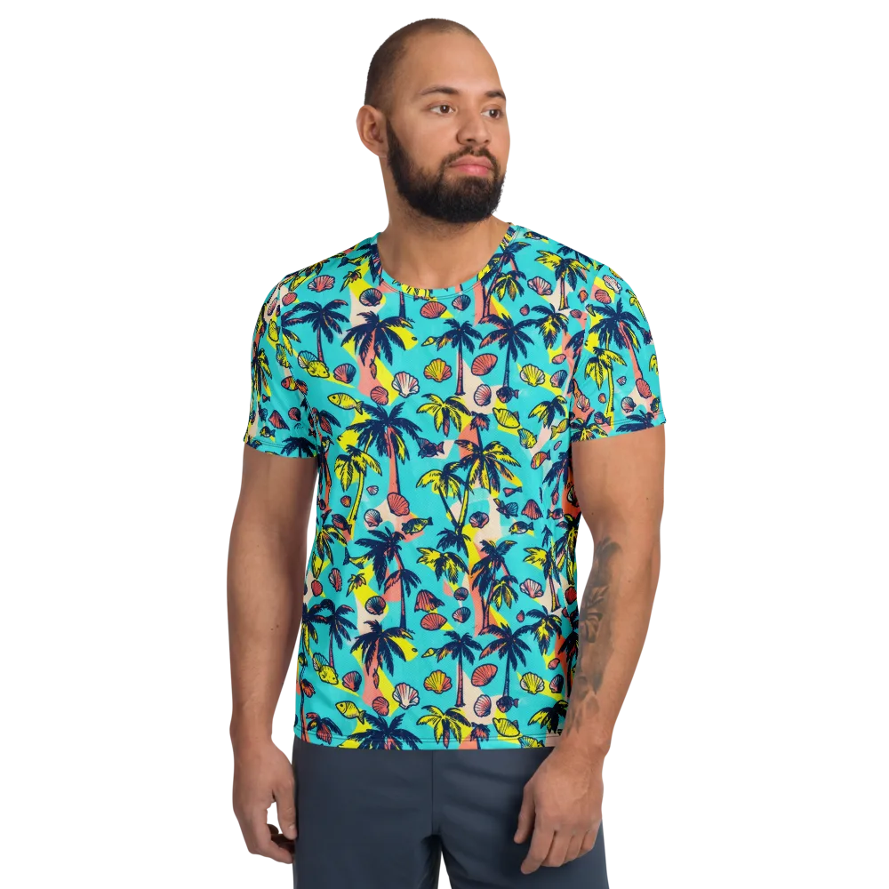 Neon Palm Tide on Men's Athletic T-Shirt — Front