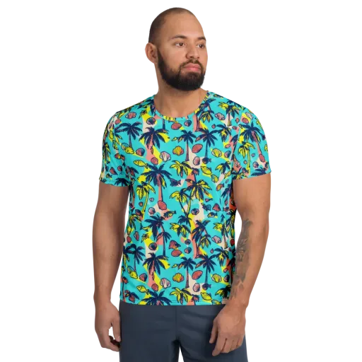 Neon Palm Tide on a Men's Athletic T-Shirt