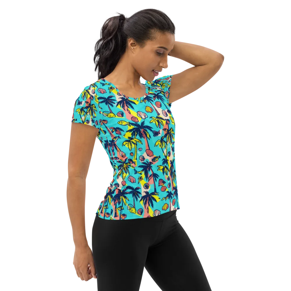 Neon Palm Tide on Women's Athletic T-Shirt — Right