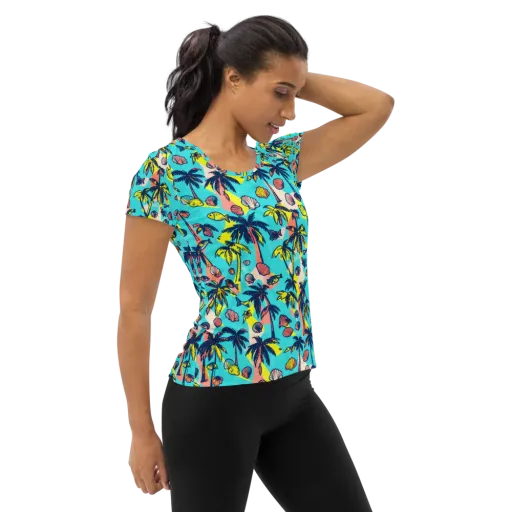 Neon Palm Tide on a Women's Athletic T-Shirt