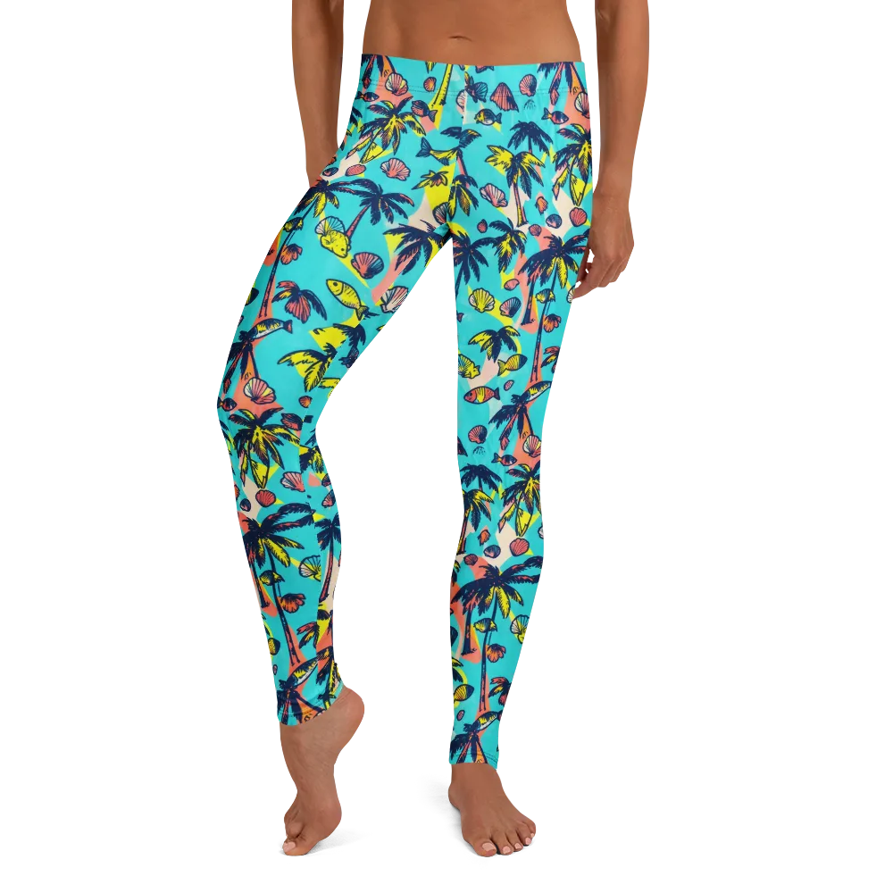 Neon Palm Tide on Leggings — Front