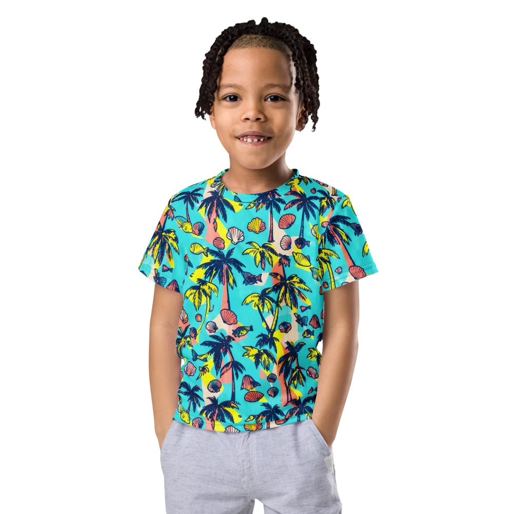 Neon Palm Tide on Kids Crew Neck T-Shirt — Front