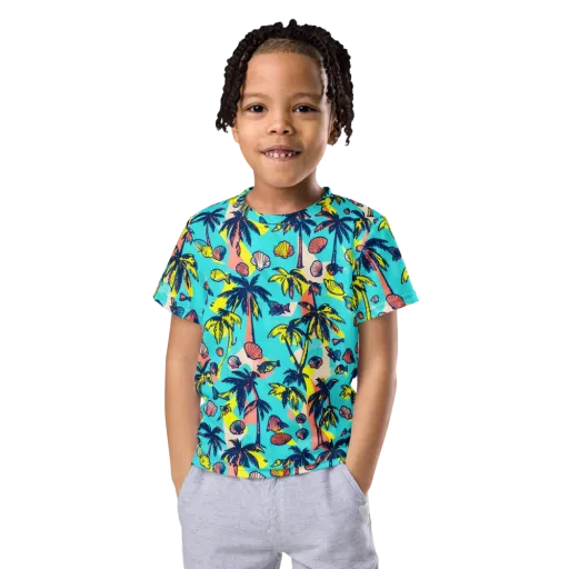 Neon Palm Tide on a Kids Crew Neck T-Shirt