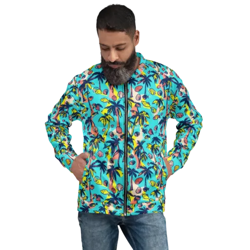 Neon Palm Tide on a Bomber Jacket