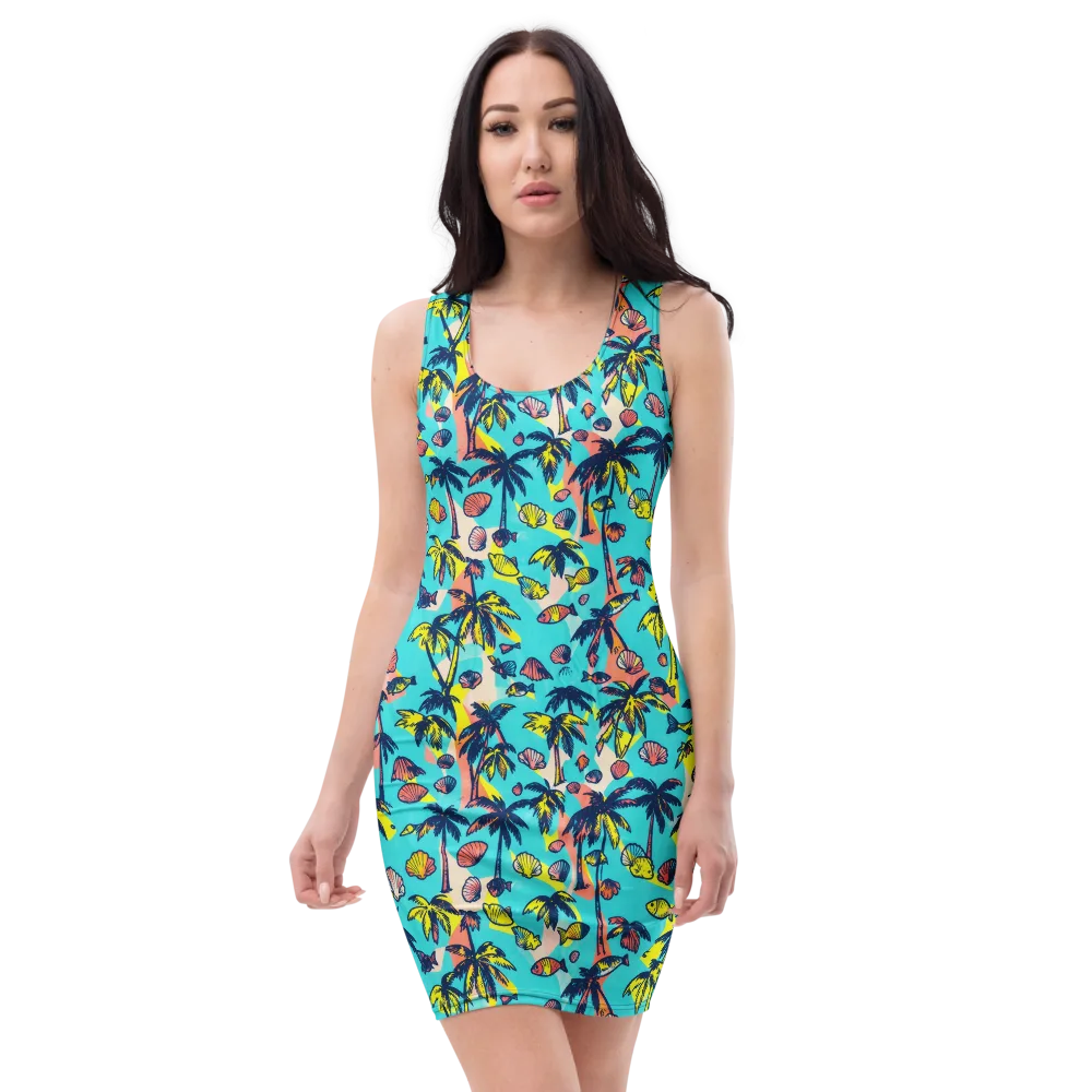Neon Palm Tide on Bodycon Dress — Front