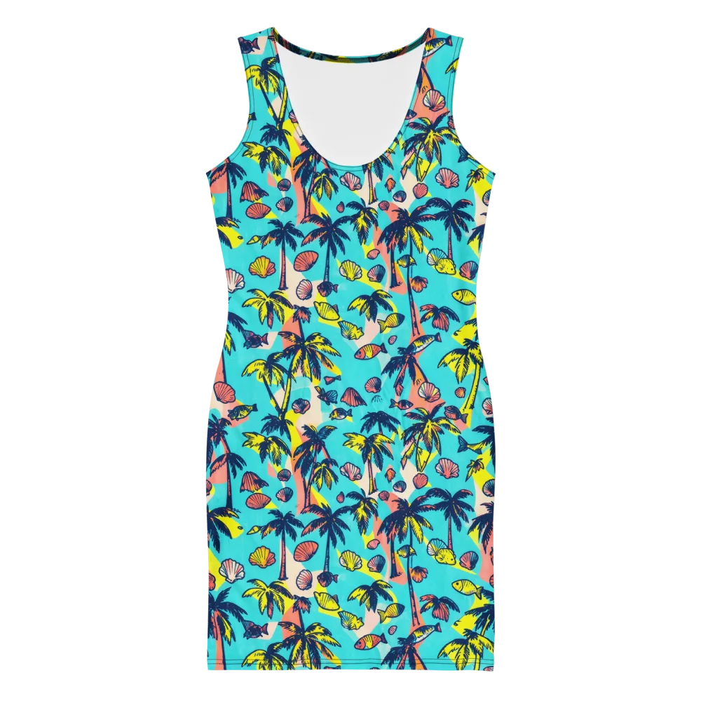 Neon Palm Tide on Bodycon Dress — Front