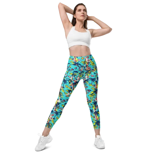 Neon Palm Tide on a Leggings with Pockets
