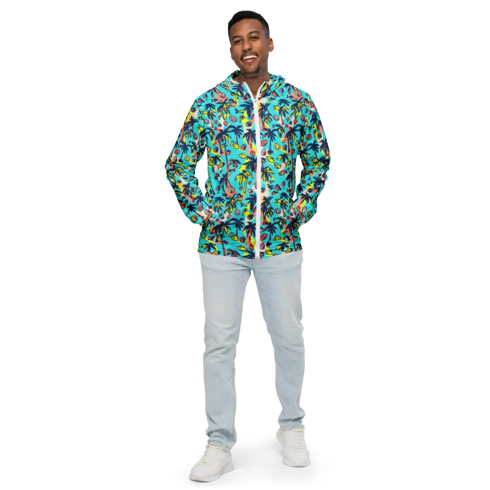 Neon Palm Tide on Men's Windbreaker — Front
