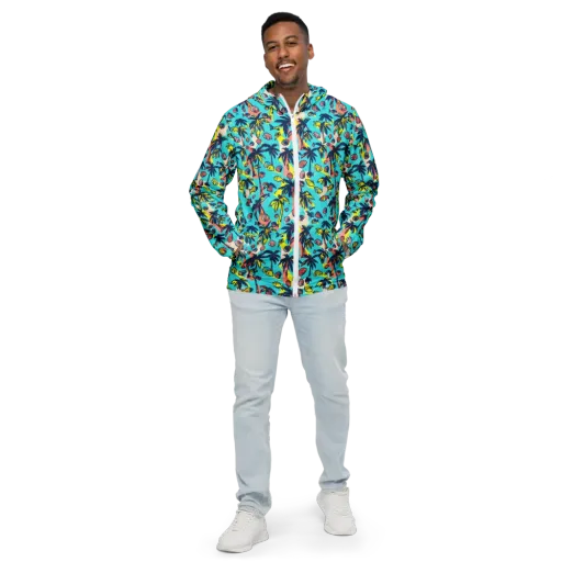 Neon Palm Tide on a Men's Windbreaker