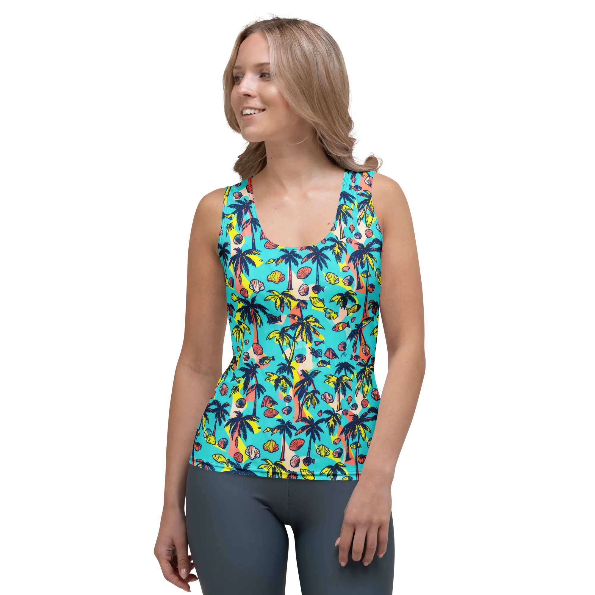 Neon Palm Tide on Women's Tank Top — Front