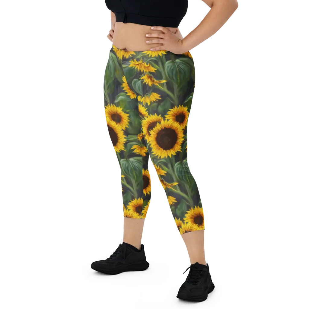 Sunflower Nocturne on Capri Leggings — Front