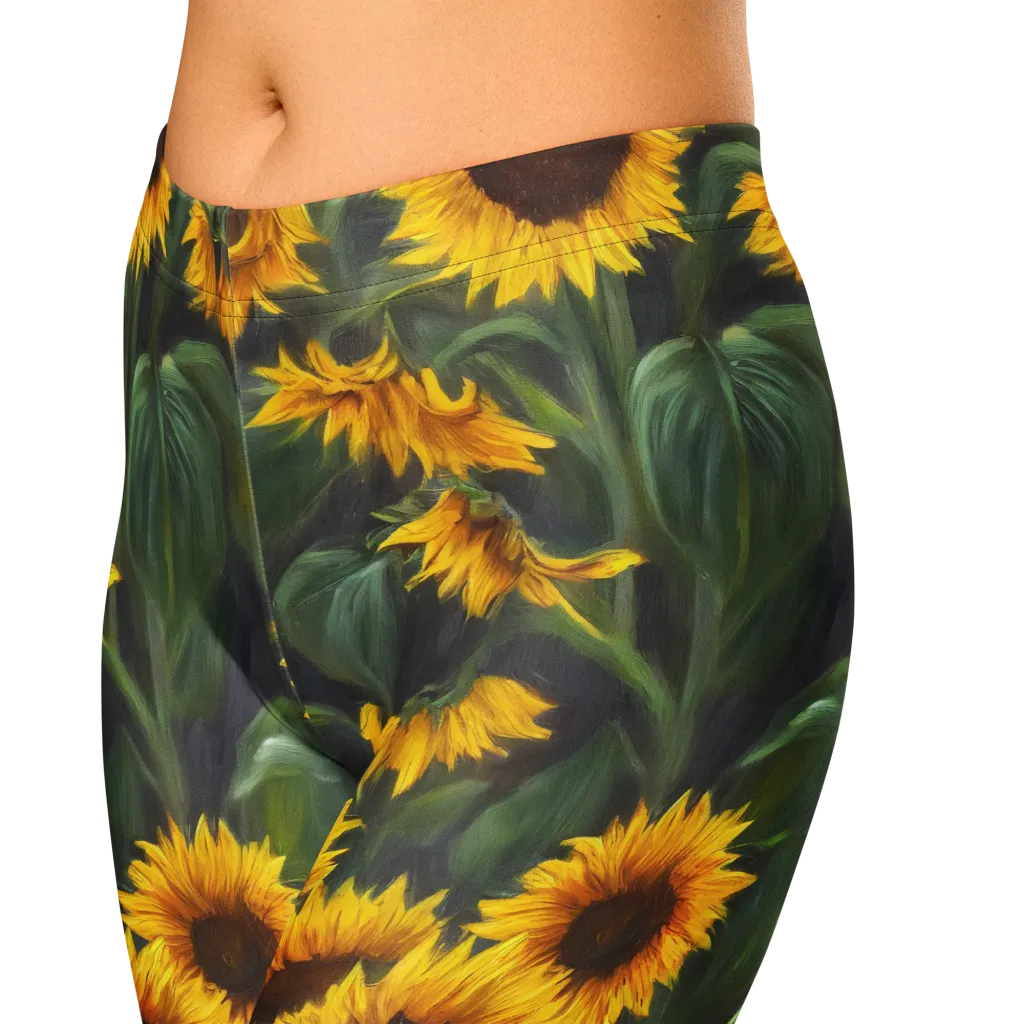 Sunflower Nocturne on Capri Leggings — Zoomed-in