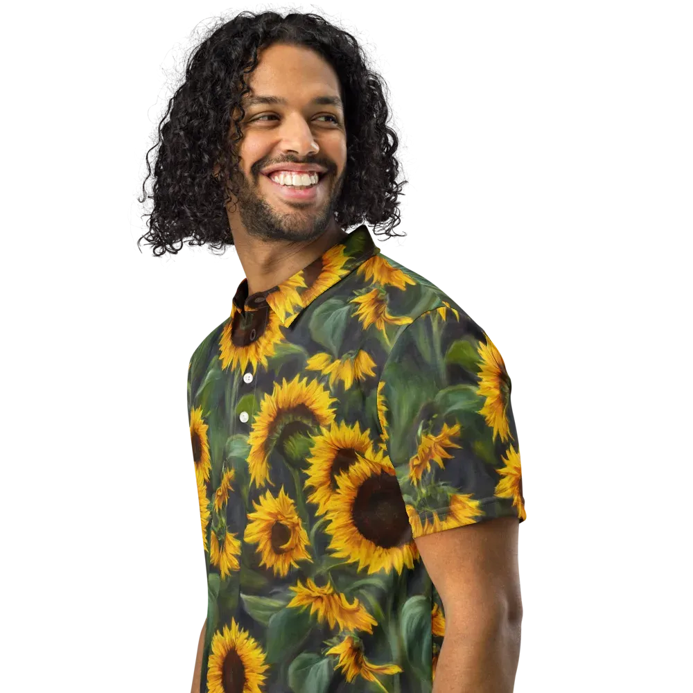 Sunflower Nocturne on Men's Slim Fit Polo Shirt — Left Front