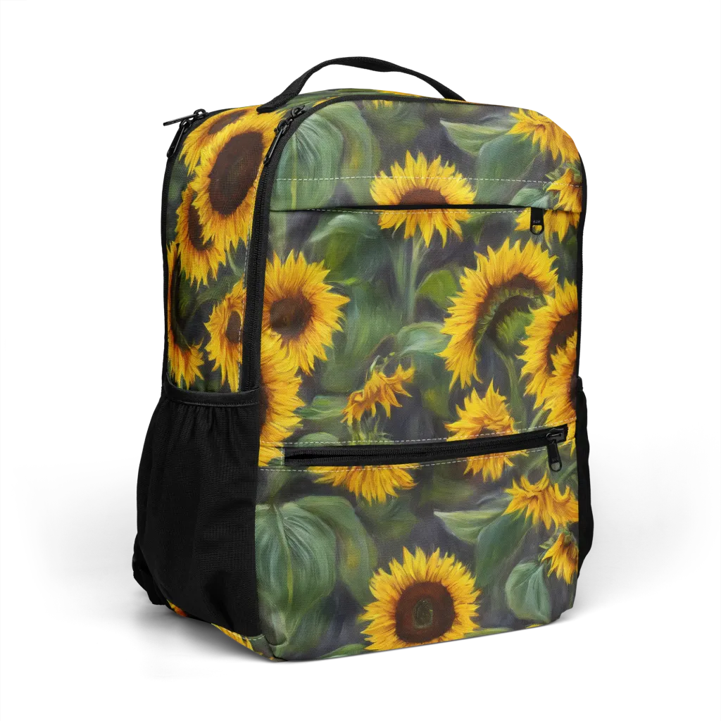 Sunflower Nocturne on Utility Backpack — Right Front