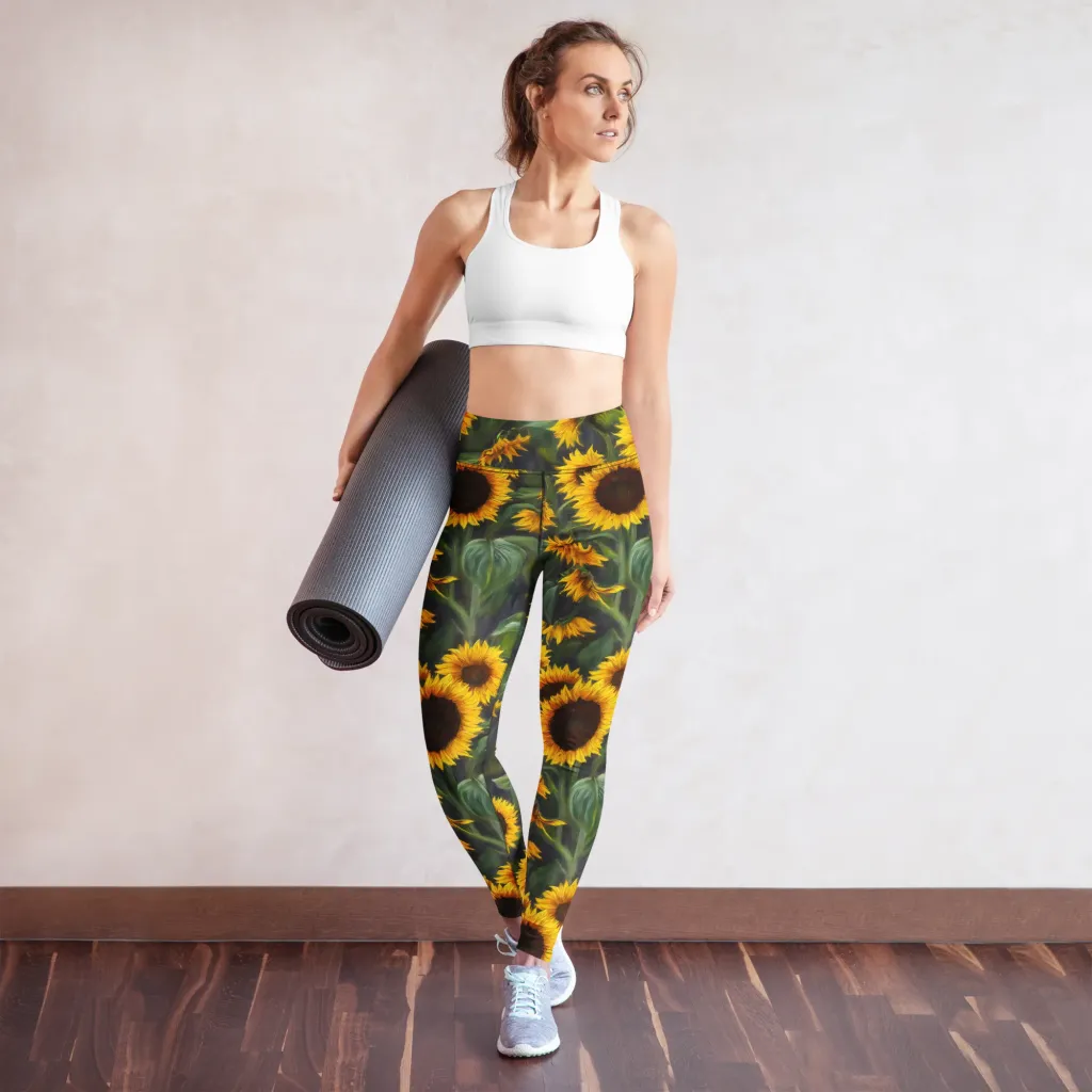 Sunflower Nocturne on Yoga Leggings — Front