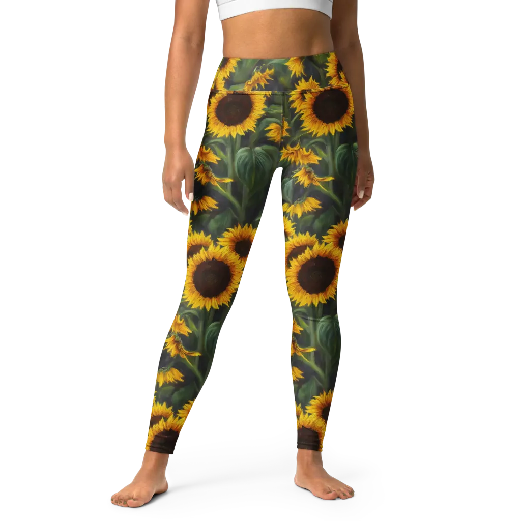 Sunflower Nocturne on Yoga Leggings — Front