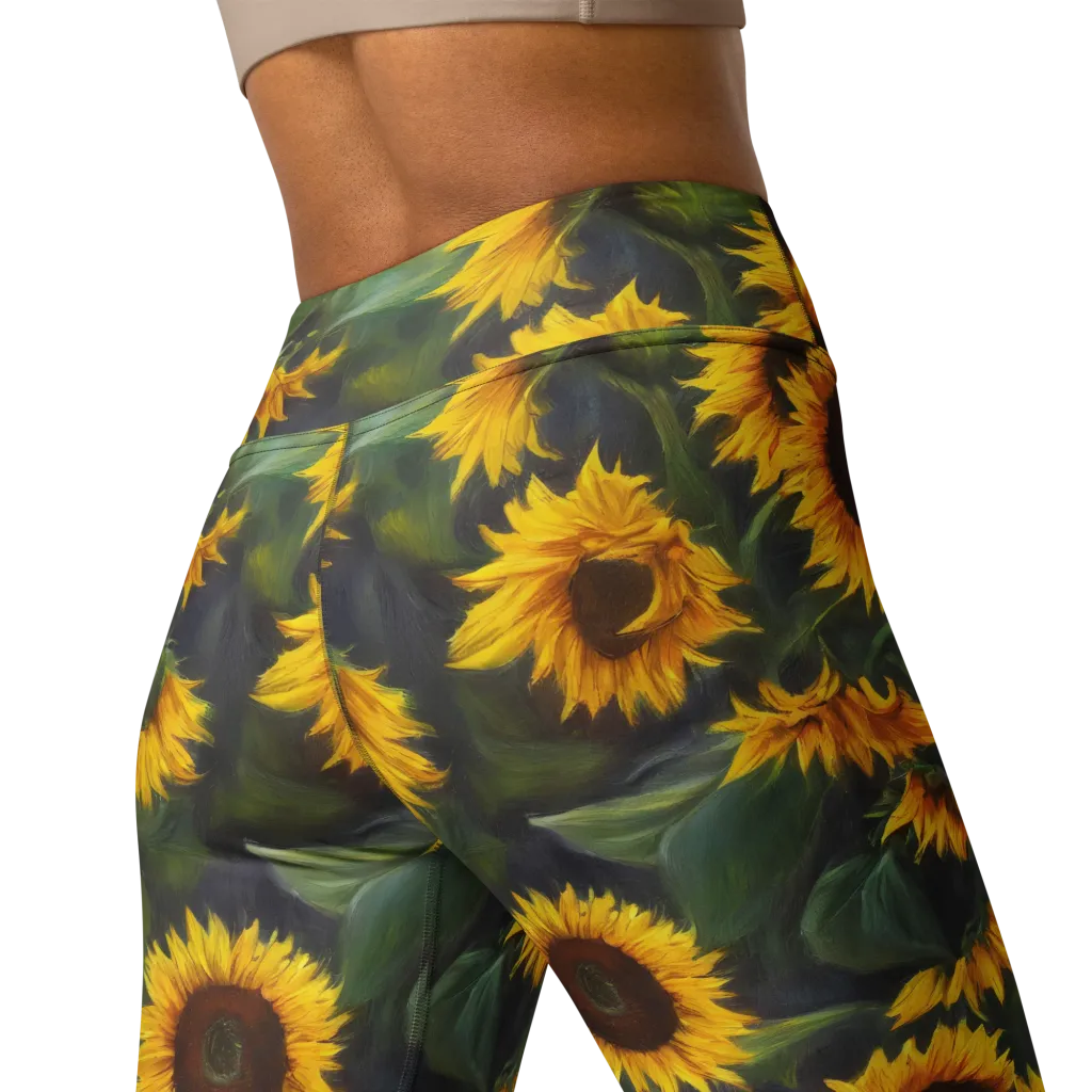 Sunflower Nocturne on Yoga Leggings — Back