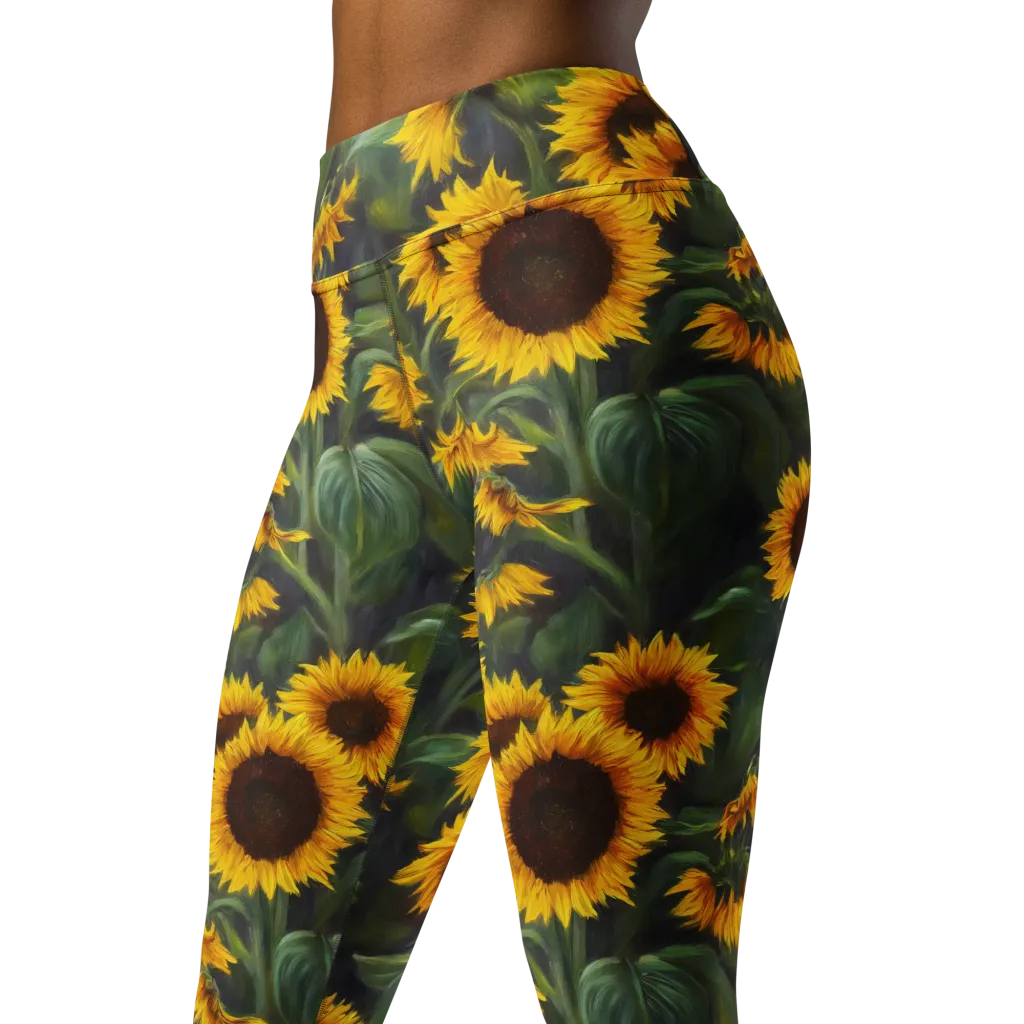 Sunflower Nocturne on Yoga Leggings — Left Front