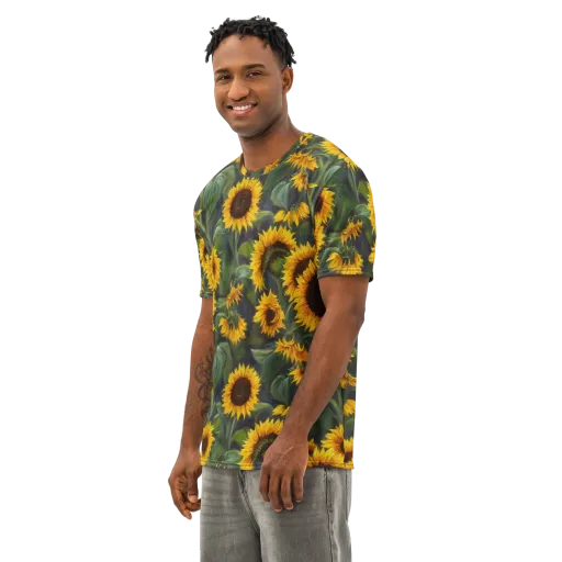 Sunflower Nocturne on a Men's Cotton Crew Neck T-Shirt